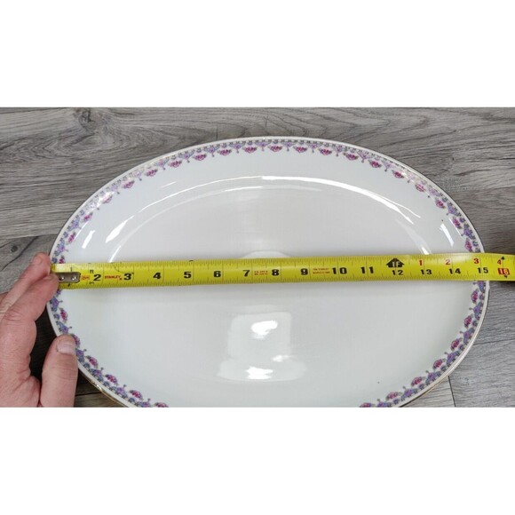 Antique Bernard Bloch CO CZECH 15" Serving Platter PINK Blue Flowers Porcelain - Picture 7 of 9